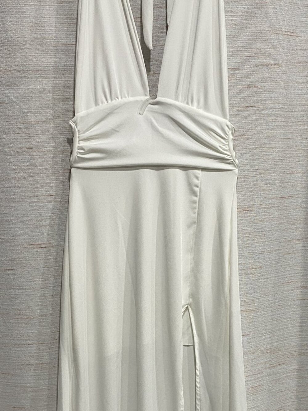 Halter Top High Slit Dress White XS Womens (310)